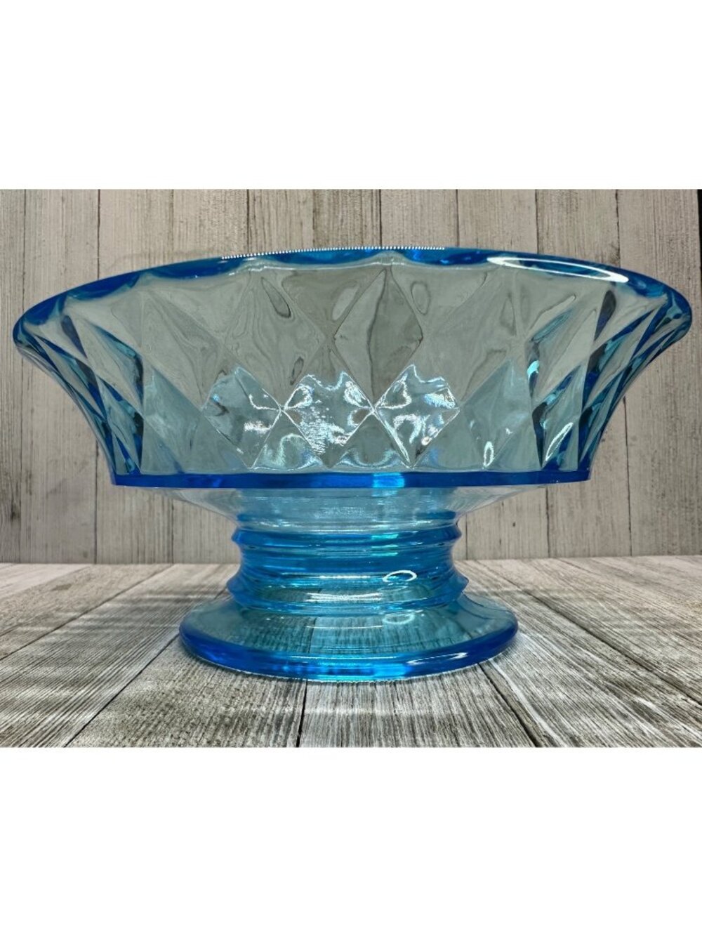 Vtg Early American Pattern Glass Bowl Footed Diamond Quilted Sky Blue 8.5" DIA